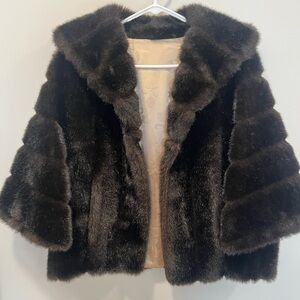 Vintage Brown FAUX Fur Cape Stole Coat Regina Glenara by Glenoit size Sm-Med
